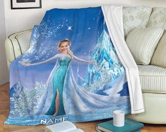 Custom Disney Princess Elsa Blanket, Personalized Photo Face Blanket, Disney Frozen Fleece Blanket, Magic Kingdom Blanket, Baby Shower Gift