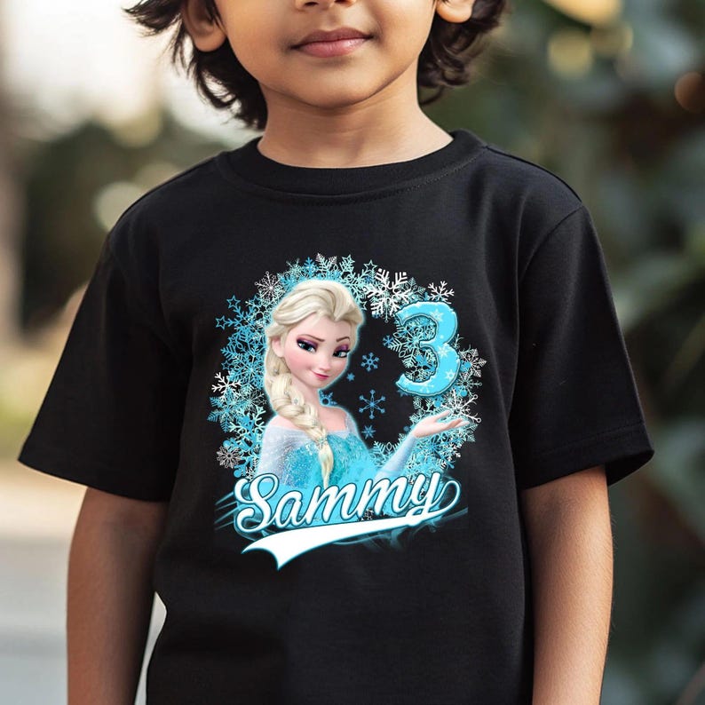 Princess Birthday T-Shirt, Elsa & Olaf Frozen Theme Party, Personalized Kids Shirt, Custom Family Gift Tee image 2