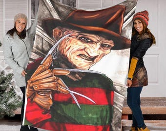 Freddy Krueger Horror Fleece Blanket, All Seasons Horror Movie Blanket, Halloween Spooky Sofa Couch Bed Decoration, Horror Gift Idea