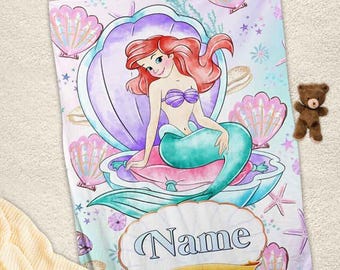 Custom The Mermaid Blanket, Personalized Name Mermaid Blanket, Soft Cozy Blanket,Disney Movie Blanket, Baby Shower Gift, Disneyland Princess