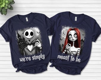 Camiseta de pareja de Jack y Sally de Pesadilla antes de Navidad, camiseta de Halloween de Disney con Jack Skellington, Rey Calabaza, y Sally, Reina Calabaza.