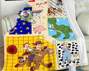 Personalized Disney Pixar Toy Story Blanket, Woody Buzz Lightyear Rex Jessie Bo Beep Velveteen Plush Blanket, Disney Birthday Girl Gifts