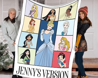 Personalized Disney Princess Blanket, Disney Princess Birthday Gift, Cinderella Belle Snow White Elsa Mulan, Custom Name Baby Girl Blanket