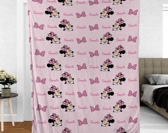 Customized Name Minnie Mouse Blanket, Disney Minnie Fleece Blanket, Disney Christmas Gift For Kids, Baby Shower Gift, Disneyland Blanket