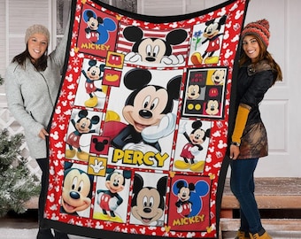Personalized Name Mickey Mouse Blanket, Custom Disney Character Sherpa Blanket Shirt, Birthday Gift Idea For Kids, Baby Shower Blanket