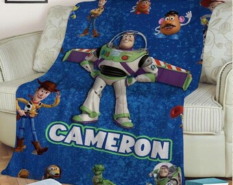 Personalized Name Toy Story Fleece Blanket, Sheriff Woody Blanket, Buzz Lightyear Blanket, Disney Toy Story Blanket, Disney Pixar Blanket