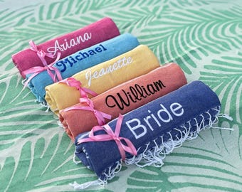 Personalized Beach Towel, Bridesmaid Gift, Monogrammed Beach Towel, Bachelorette Wedding Custom Gifts