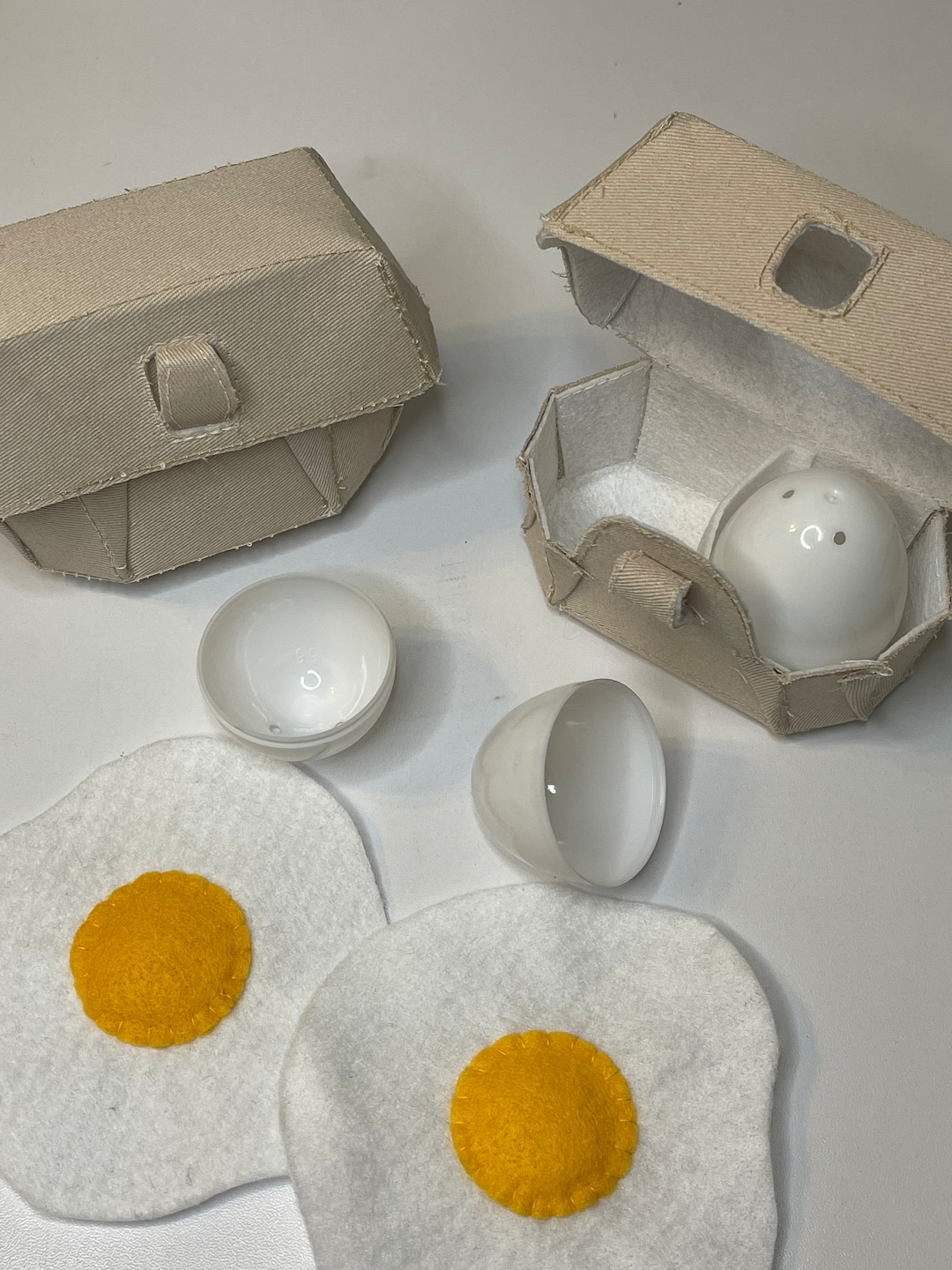 Eggs and Carton, Toy Egg Carton, Handmade Egg Carton, Non Paper Egg