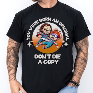 Chucky vs Chuckie T-Shirt - Retro Streetwear Horror, Vintage Cartoon Rugrats T-Shirt, klassisches Horrorfilm Shirt, 90er Jahre Nostalgie, einzigartige Grafik