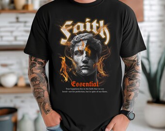 Faith Graphic T-Shirt: Fire Statue Design, Inspirational Streetwear