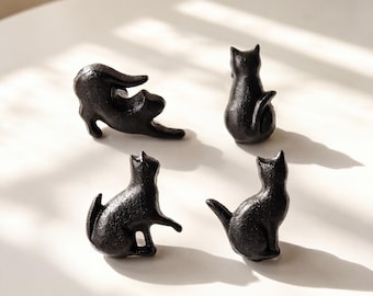 boutons de tiroir chat en fonte vintage - poignées de meuble animaux noirs, décoration de chambre d'enfant, quincaillerie de meubles en fer, quincaillerie de meubles recyclée
