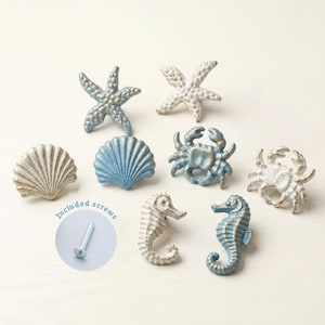 Cast Iron Coastal Drawer Knobs - Vintage Sea Creature Cabinet Pulls, Nautical Dresser Handles, Beach House Decor, Crab Seahorse Starfish