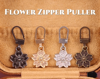Tirador de cremallera metálico con forma de flor de cerezo - Tirador de cremallera con forma de flor, tirador deslizante para cremallera, kit de reparación de cremalleras para bolsos, lengüeta para cabezal de cremallera