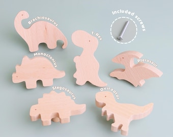 Houten kastknoppen dinosaurussen - Leuke knoppen kinderkamer, ladeknoppen voor de kinderkamer, deurknoppen kledingkast, meubelgrepen handgrepen