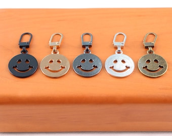 Tirador de cremallera metálico - Tirador de cremallera con carita sonriente, kit de reparación de cremalleras para bolsos, tirador de cremallera deslizante, repuesto de tirador de cremallera