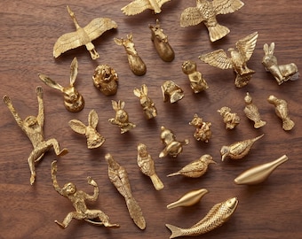 Tiradores de cajón de latón macizo con forma de animales - Tiradores de armario dorados vintage, herrajes eclécticos para cómoda, decoración maximalista para el hogar, tiradores de armario únicos