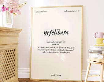 Nefelibata, Coleção 100 Palavras Bonitas, Impressão Digital, Definição de Arte de Parede Imprimível, Impressão de Pôster Logófilo, Decoração Estética de Ambiente