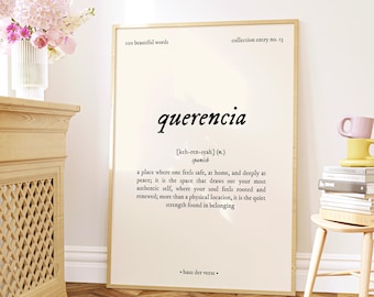 Querencia, Coleção 100 Palavras Bonitas, Impressão Digital, Definição de Arte de Parede Imprimível, Impressão de Pôster Logófilo, Decoração Estética de Ambiente