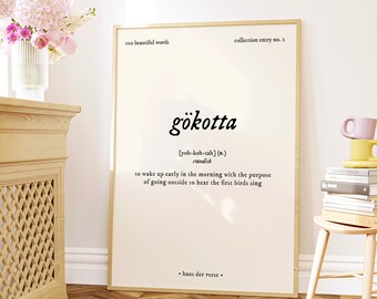 Gökotta, Coleção 100 Palavras Bonitas, Impressão Digital, Definição de Arte de Parede Imprimível, Impressão de Pôster Logófilo, Decoração Estética de Ambiente