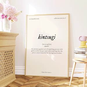 Kintsugi, Colección de 100 Palabras Hermosas, Impresión Digital, Arte de Pared Imprimible con Definición, Impresión de Póster Logófilo, Decoración Estética para Habitaciones