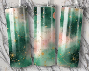 Celestial Tumbler Wrap: Galaxy Gold Stars and Moon PNG (Digital Download)