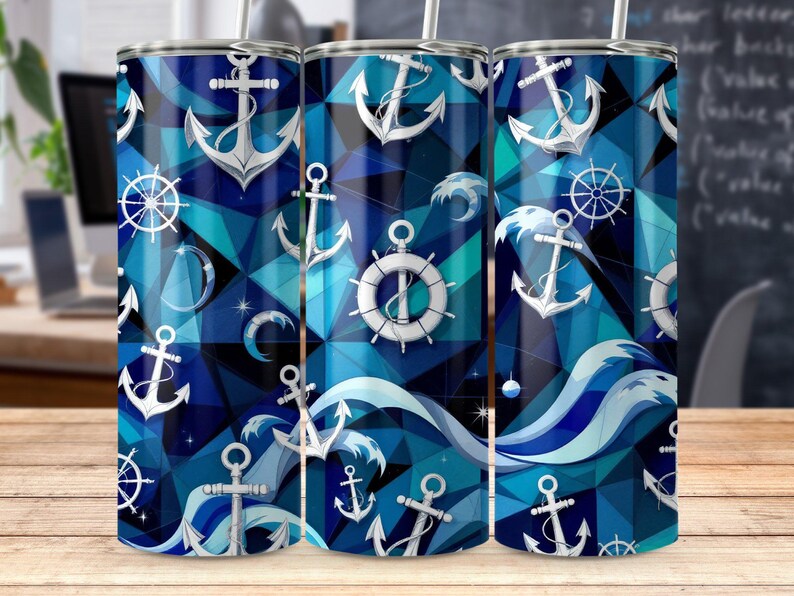 Nautical Anchor Wave 20oz Tumbler Wrap: PNG Files (Digital Download) image 3