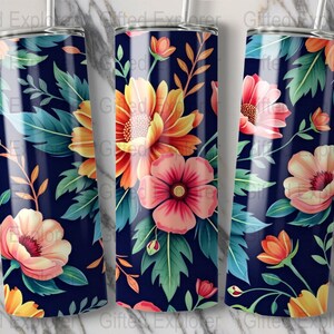 Diseño de vaso floral: Estampado de flores vibrantes (Descarga digital)