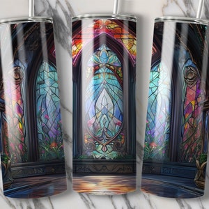 Gobelet pour vitrail, gobelet d&#39;art d&#39;église coloré, gobelet design cathédrale gothique, gobelet en acier inoxydable vibrant de 20 oz
