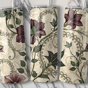Envoltura floral para vaso: Diseño vintage PNG sublimado (descarga digital)