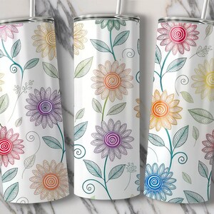 花柄タンブラーPNG、20オンスタンブラーデザイン、花柄タンブラーラップ、デジタルダウンロード、タンブラー昇華、カラフルな花、花柄アート
