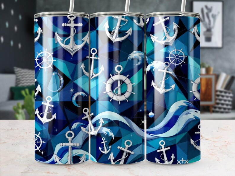 Nautical Anchor Wave 20oz Tumbler Wrap: PNG Files (Digital Download) image 5