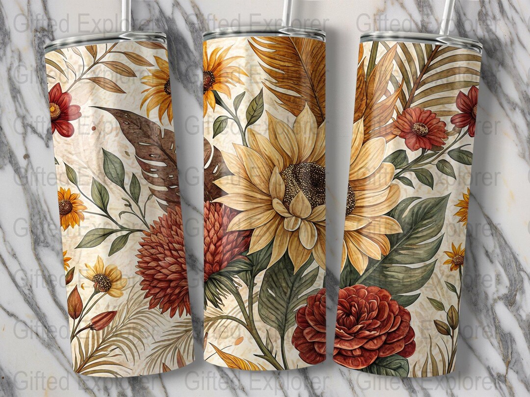 Floral Tumbler Wrap for 20oz Straight and Tapered Designs, Sunflower ...