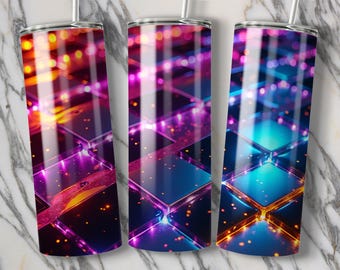 Neon Abstract Tumbler Wrap: Glowing 20oz Tumbler Design (PNG Digital Download)