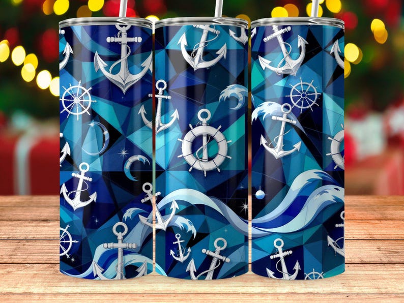 Nautical Anchor Wave 20oz Tumbler Wrap: PNG Files (Digital Download) image 4