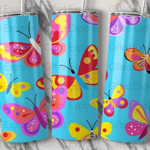 Colorful Butterfly Pattern PNG Digital Download, 20oz Tumbler Design, Bright and Fun Butterfly Artwork, Instant Download