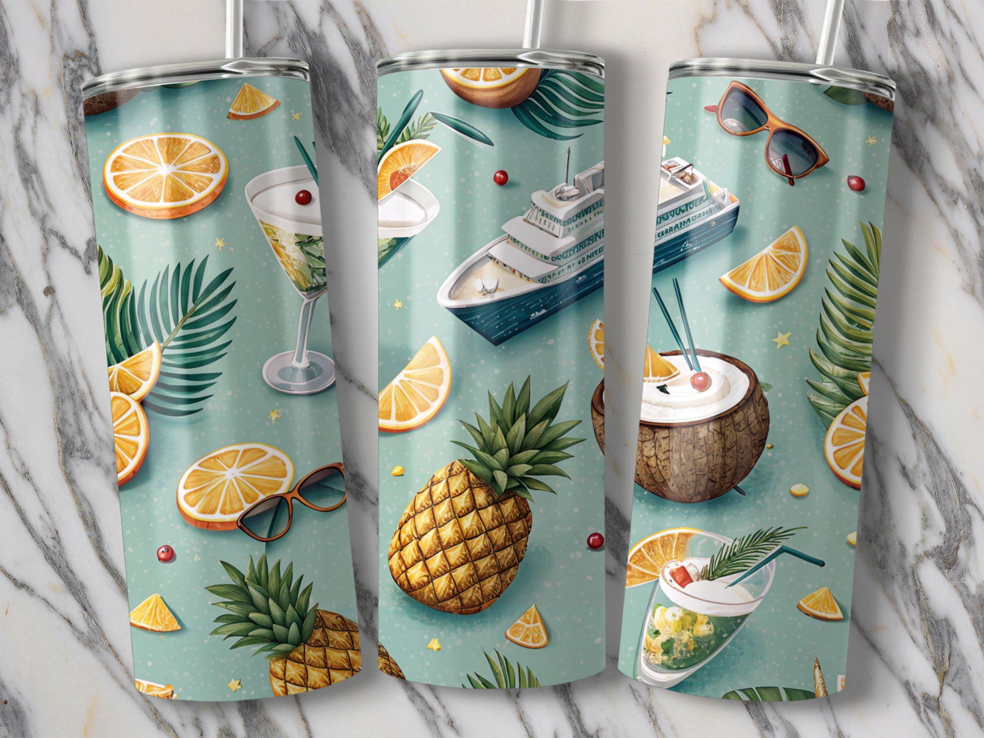 Tropical Tumbler Wrap: Pineapple, Coconut Cocktail, Cruise Ship (Digital Download)