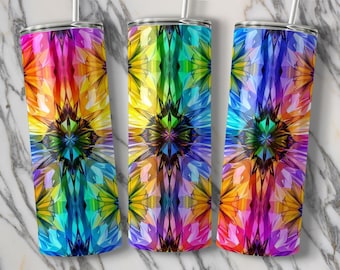 Kaleidoscope Digital Art: Rainbow Geometric Pattern (Tumbler Wrap PNG Download)