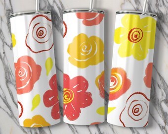 Floraler Becher Wrap: Blumen in Gelb-Orange-Koralle (PNG Digital Download)