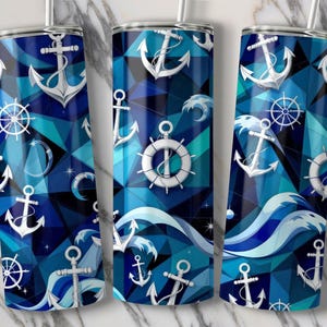 Nautical Anchor Wave 20oz Tumbler Wrap: PNG Files (Digital Download) image 1