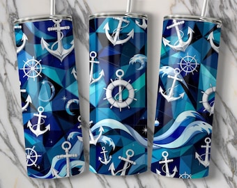 Nautical Anchor Wave 20oz Tumbler Wrap: PNG Files (Digital Download)