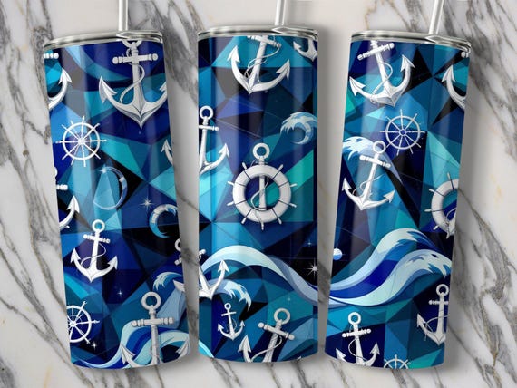 Nautical Anchor Wave 20oz Tumbler Wrap: PNG Files (Digital Download)