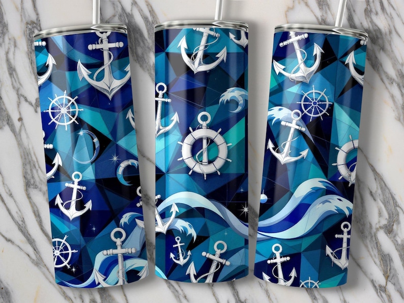 Nautical Anchor Wave 20oz Tumbler Wrap: PNG Files (Digital Download) image 1