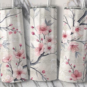 Cherry Blossom Tumbler Design, Floral 20oz Tumbler PNG, Watercolor Flower Digital Download, Tumbler Sublimation Design, Tapered, Straight