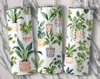 Watercolor Plant Tumbler Wrap Digital Download, Floral Tumbler Sublimation Design, 20oz Tumbler PNG Files, Botanical Tumbler Art