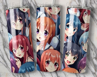 Anime Girls Collage Tumbler Wrap, Kawaii Aesthetic (Digital Download)