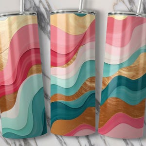 Colorful Wavy Abstract Art for 20oz Tumbler, Digital PNG File for Tapered and Straight Tumbler Designs, Instant Download