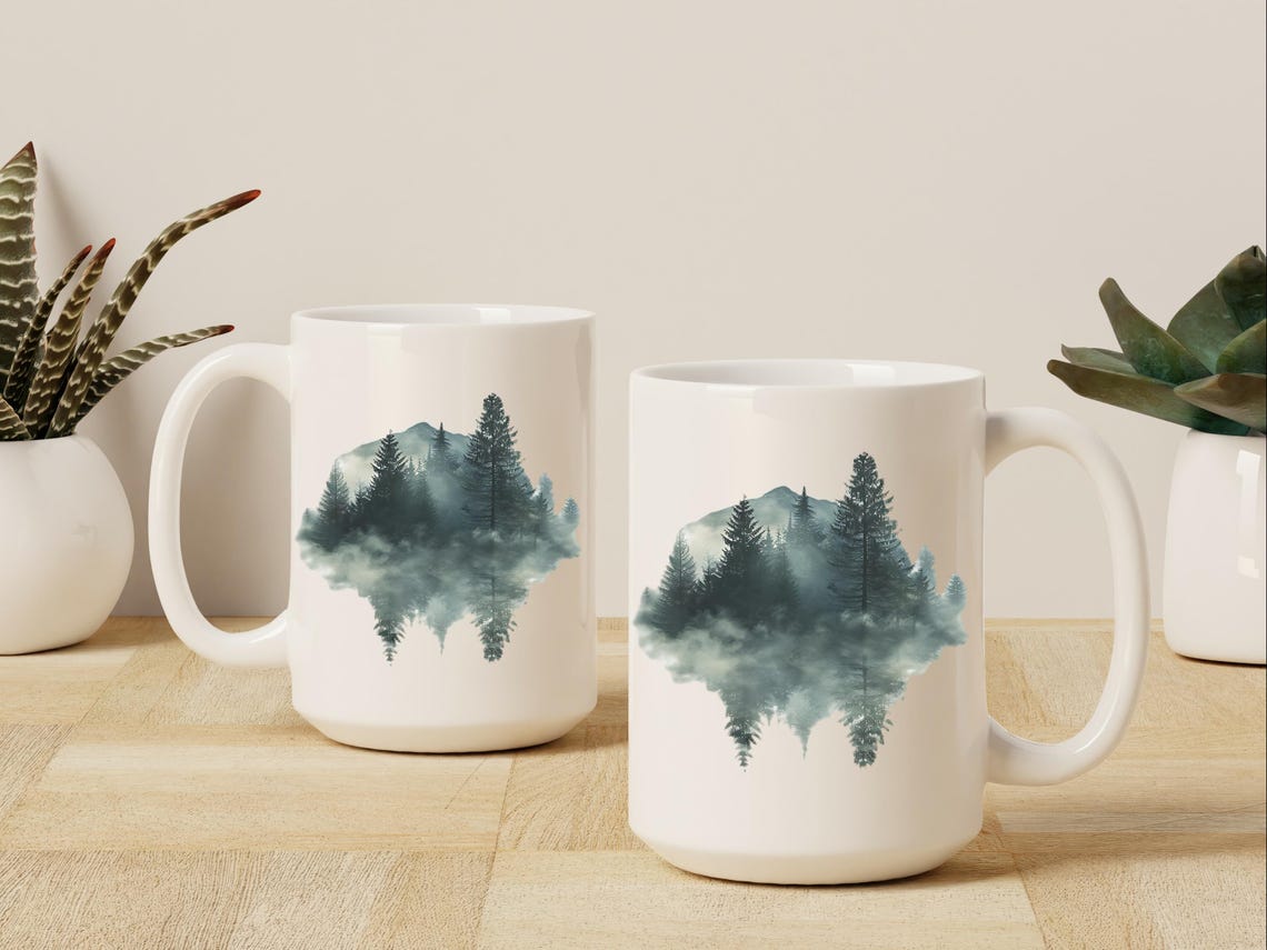 Pine Trees Coffee Mug Nature Lover Gift Ceramic Cup With Forest Design ...