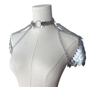 Silver Scalemail Pauldron Collar – Modular Chainmail Armor – Convertible Fantasy Punk Jewelry – Gildry Exclusive