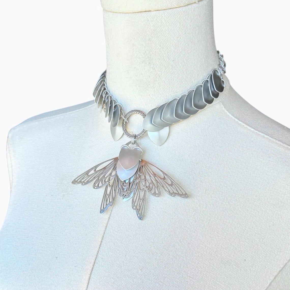Silver Cicada Wing Choker – Handmade Chainmail Scalemail Collar ...