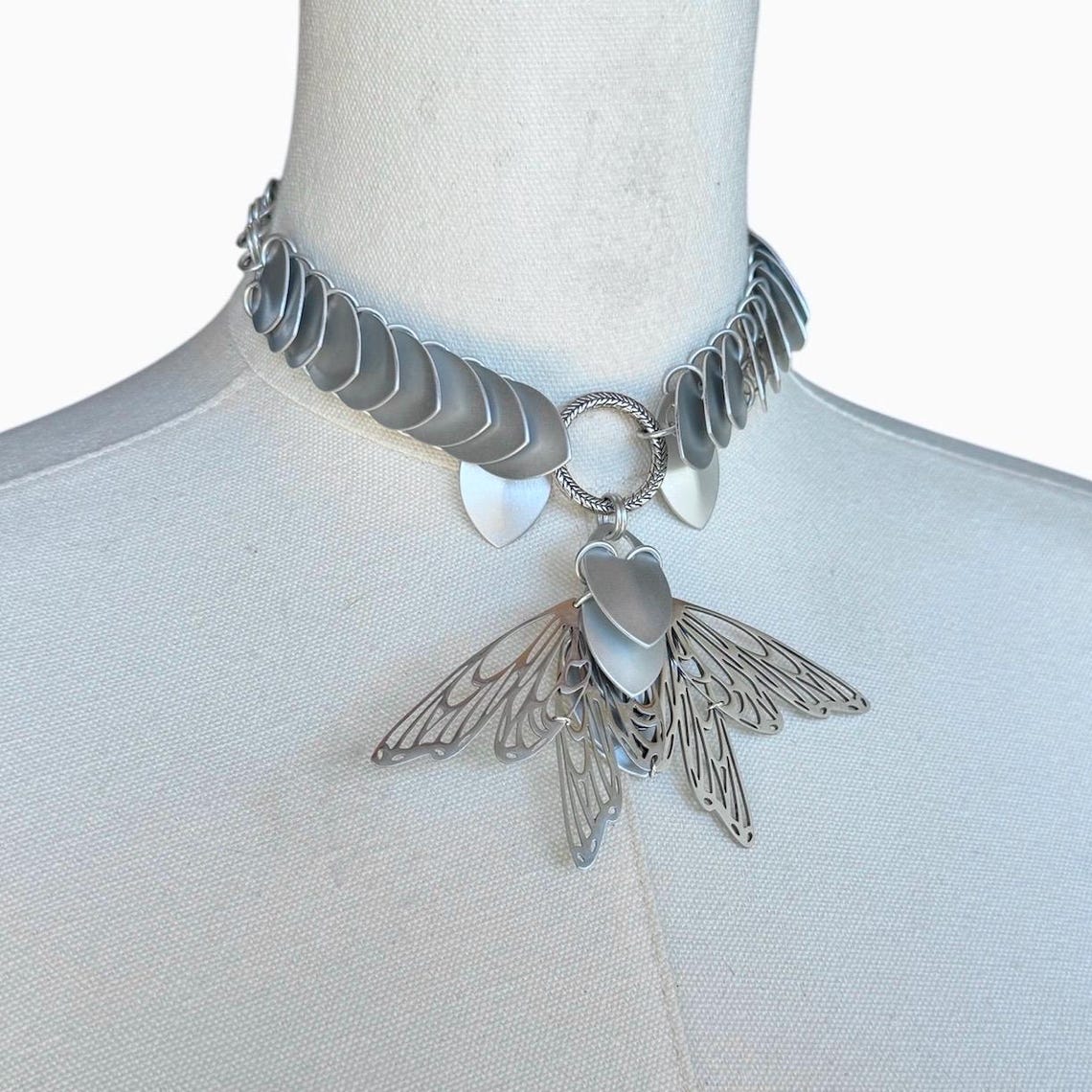 Silver Cicada Wing Choker – Handmade Chainmail Scalemail Collar ...